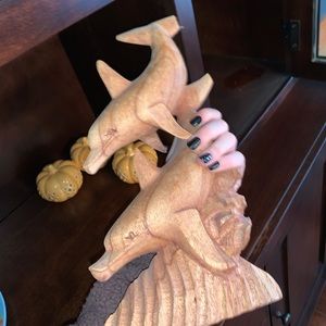 Hand-Carved Wood Dolphin Figurine